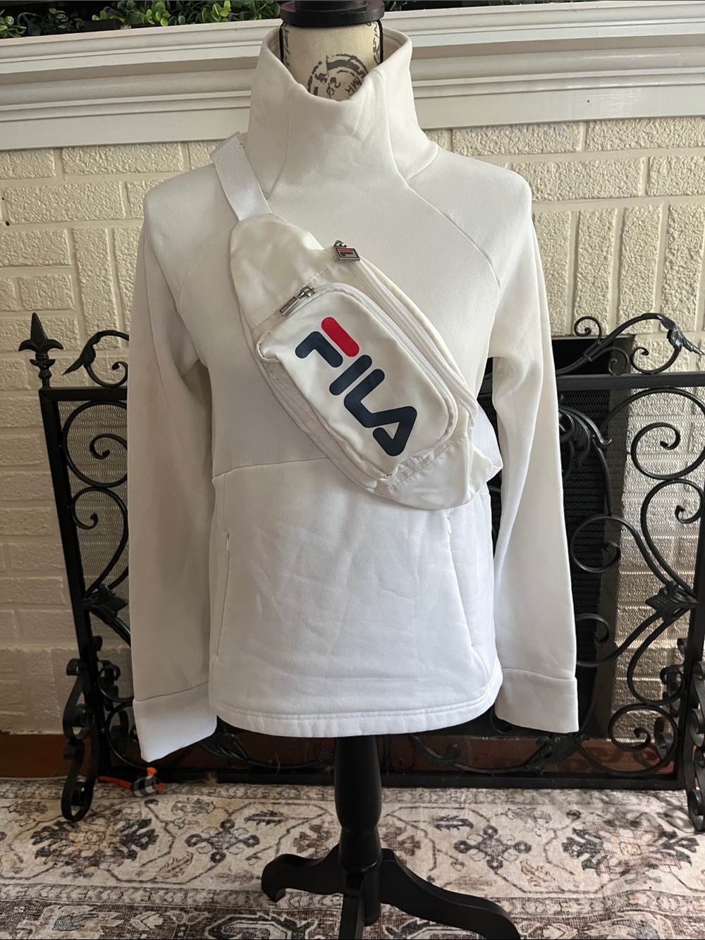 FILA White Waist Bag with Navy and Red Logo